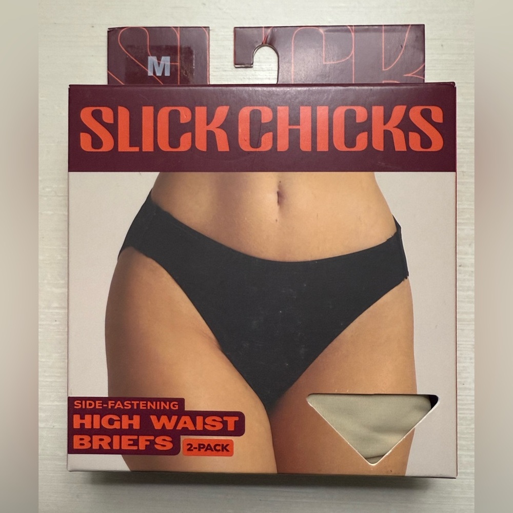 Slick Chicks High Waist Briefs Side Fastening Black Beige 2 Pack NIB underwear
